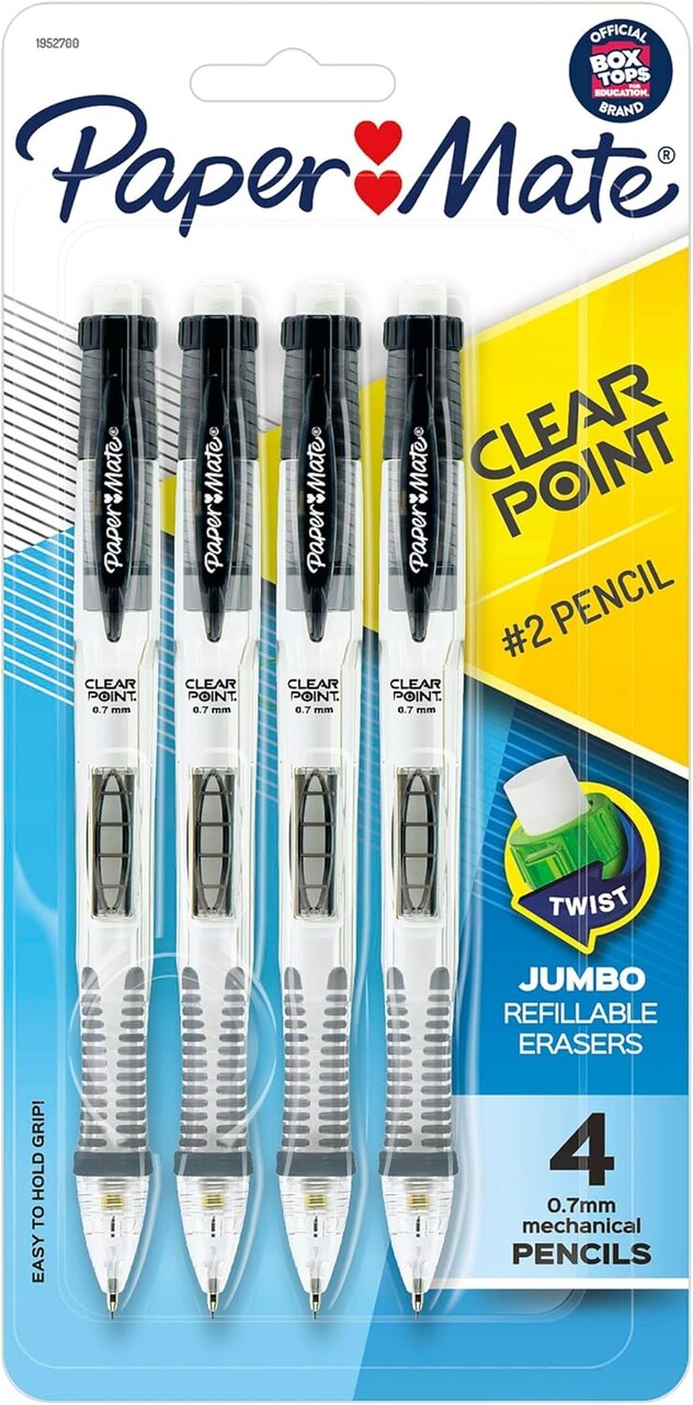 Clearpoint 4-Pack 0.7mm Mechanical Pencils – HB #2 Lead, Soft Grip, Jumbo Eraser, Black Barrels – Perfect for Art, Sketching, Drafting, and School Supplies (Black Barrels)